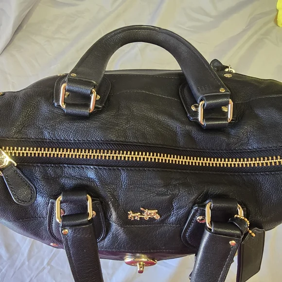 Black Leather Tote with Gold Accents - Picture 5 of 8